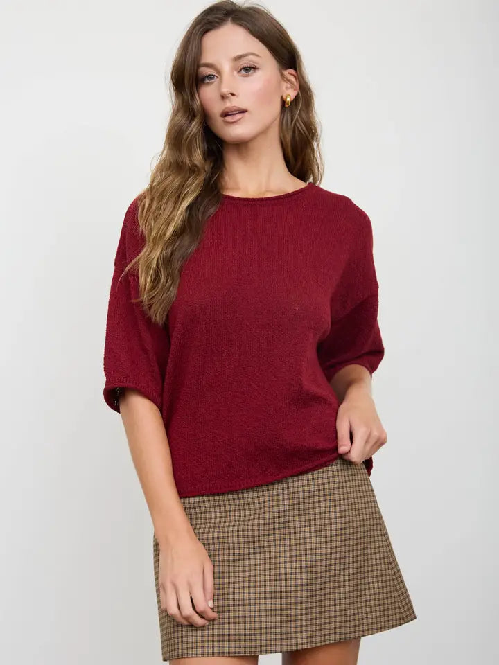 Daria Drop Shoulder Half Sleeve Knit Pullover Sweater