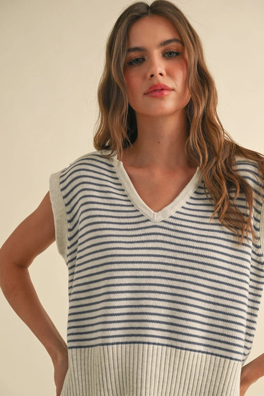 Maryann V-Neck Sleeveless Stripe Sweater