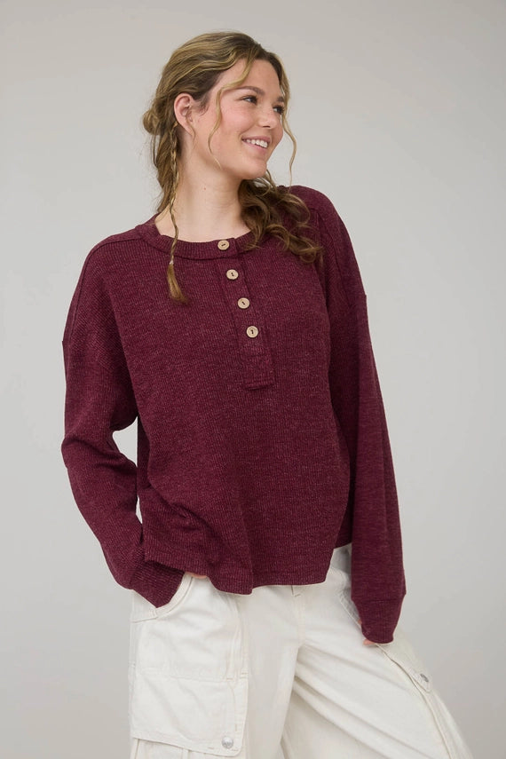 Cheryl Long Sleeve Button Henley Knit Top