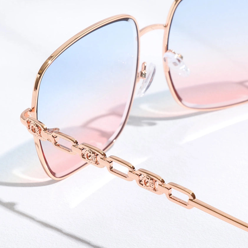 Top Gun II Colorful Lenses Gradient Aviator Sunglasses with Chain Detail