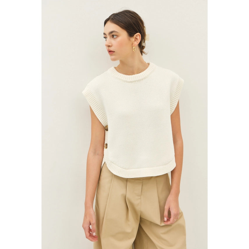 Joleigh Hi-Low Sweater Vest with Side Buttons