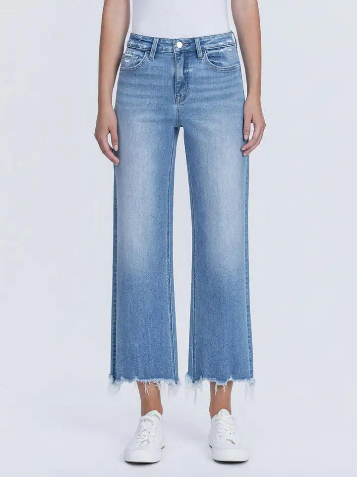 Barbwire High Rise Crop Slim Wide Jeans