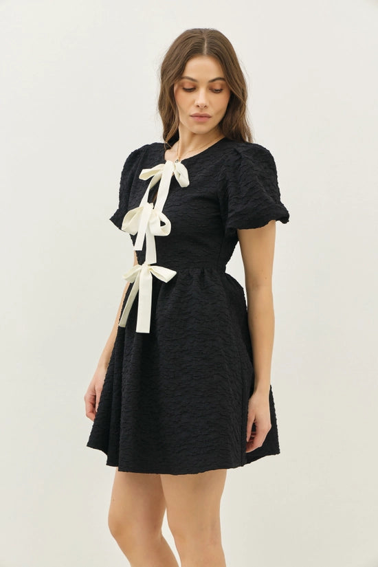 Belladonna Bubble Textured Bow-Tie Front Mini Dress