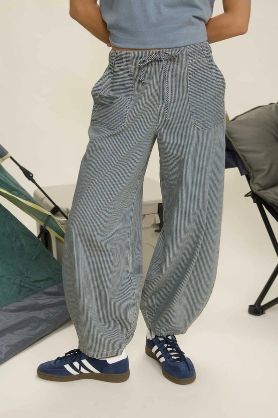 Conductor Vintage Washed Denim Mini Stripe Barrel Pants