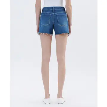 Lovervet High Rise Drawstring Denim Shorts with Raw Edge Hem