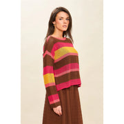 Marsha Open Knit Fuchsia Stripe Pullover Sweater