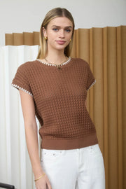 Terra Crochet Open Knit Twisted Mini Cable Knit Top