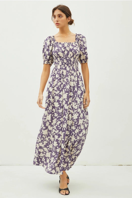 Mable Floral Print Milkmaid Shirred Waist Maxi Dress