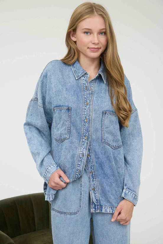 Merrick Washed Denim Button Down Shirt Jacket