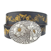 Floral Tooled Belt with Sunflower Buckle