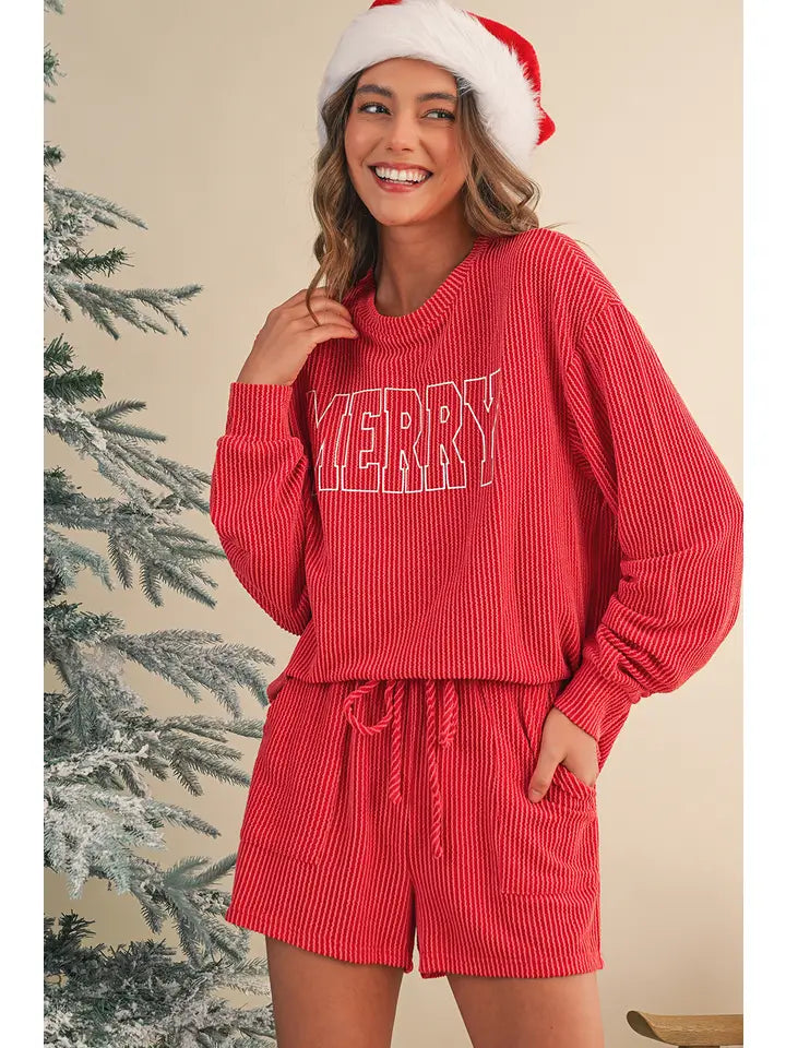 MERRY Long Sleeve Top and Shorts Set