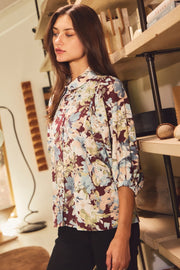 Yasmine Floral Printed Button Front Blouse