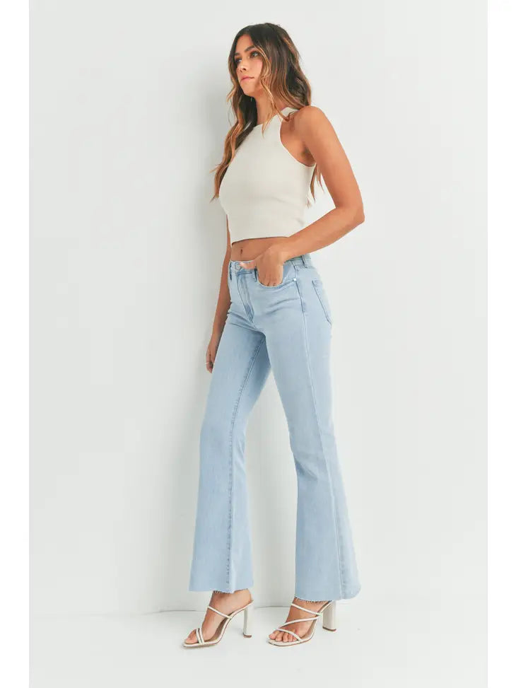 High Rise Flare with Scissor Cut Hem Jeans