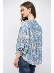 Indie Paisley Puff Sleeve Button Front Top