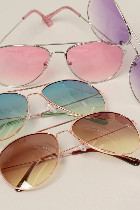 Jetstream Classic Lightweight Round Colored Lenses Aviator Sunglasses