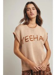 "YEEHAW" Cap Sleeve Wide Shoulder Sweater