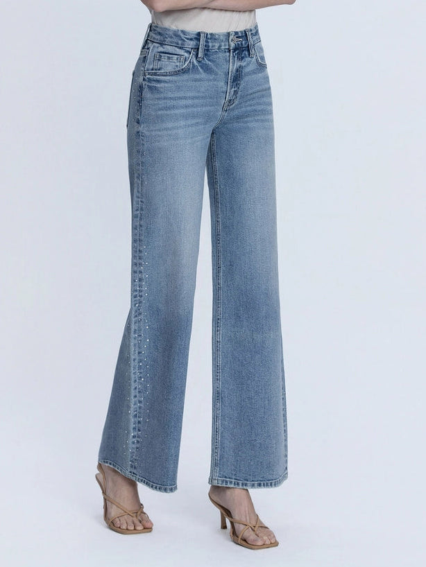 Celebrity High Rise Wide Leg Rhinestone Embellished Jeans