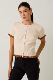 Maddyx Button Down Ruffle Ribbed Knit Top