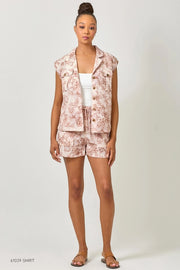 Ariana Blush Floral Printed Gauze Short