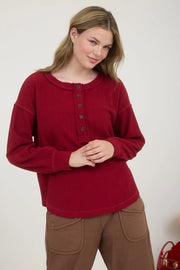 Cherilynn Long Sleeve Button Henley Luxe Knit Top