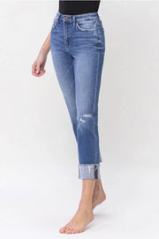 Bowie High Rise Straight Leg Crop Denim Jeans with Rolled Cuffs