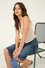 Indy V-Neck Button Front Crochet Knit Vest