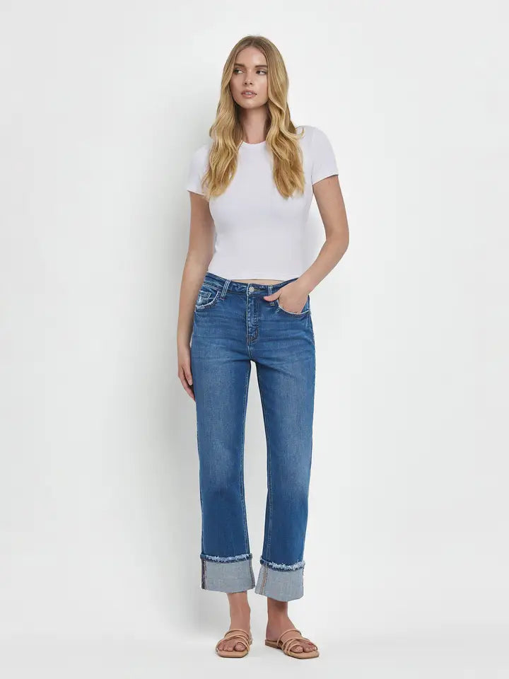 Haggard High Rise Cuffed Straight Cropped Jeans