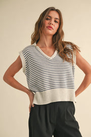 Maryann V-Neck Sleeveless Stripe Sweater