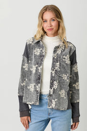 Jessamine Flower Embroidery Hoodie Corduroy Jacket