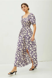 Mable Floral Print Milkmaid Shirred Waist Maxi Dress