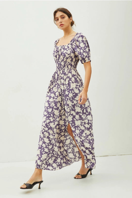 Mable Floral Print Milkmaid Shirred Waist Maxi Dress