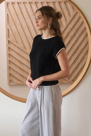 Mardell Contrast Trim Cap Sleeve Sweater Top