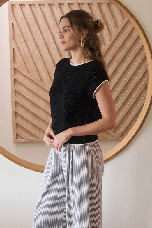 Mardell Contrast Trim Cap Sleeve Sweater Top