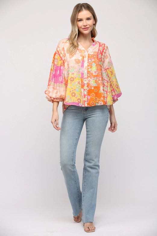 Aidyn Puff Sleeve Button Down Chiffon Blouse