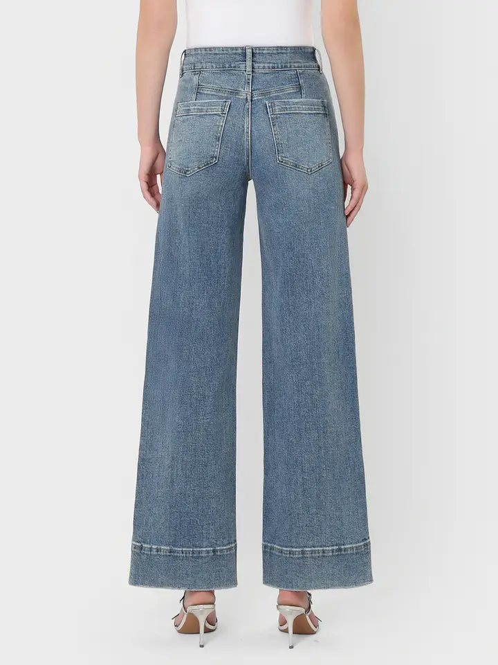 High Road Super High Rise 2-Button Wide Leg Trouser Jeans