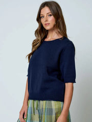 Cole Raw Edge Half Sleeve Sweater Knit Top