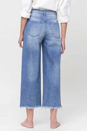 Beautiful CrAzY Super High Rise Wide Leg Crop Denim Jeans with Frayed Hem