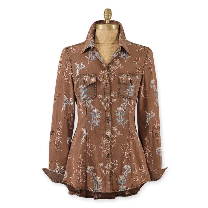 Longfellow Sandwash Floral Button Front Blouse