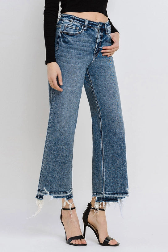 Poison Super High Rise Wide Leg Destroyed Crop Jeans