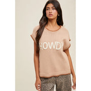 "HOWDY" Cap Sleeve Wide Shoulder Sweater