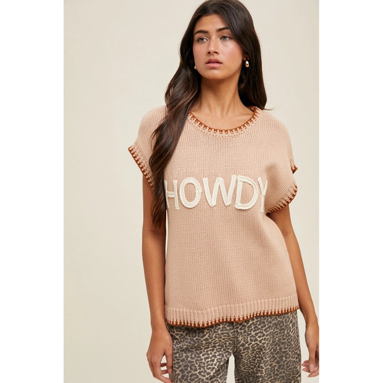 "HOWDY" Cap Sleeve Wide Shoulder Sweater