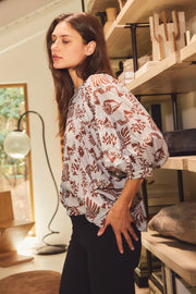 Annalee Ruffle Neckline Blouse with 3/4 Puff Sleeves