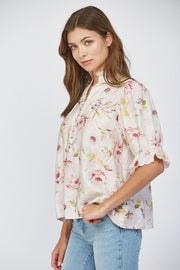 English Roses Button Placket Blouse Top