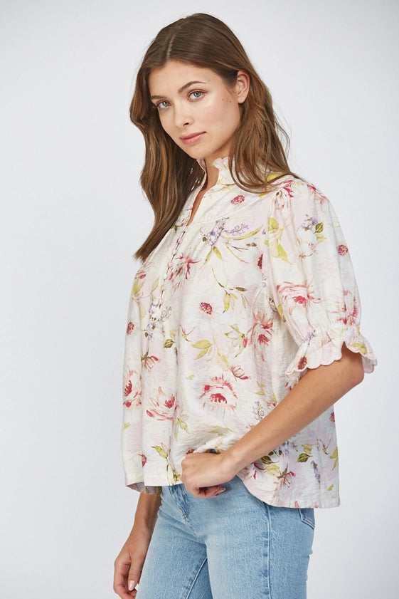 English Roses Button Placket Blouse Top