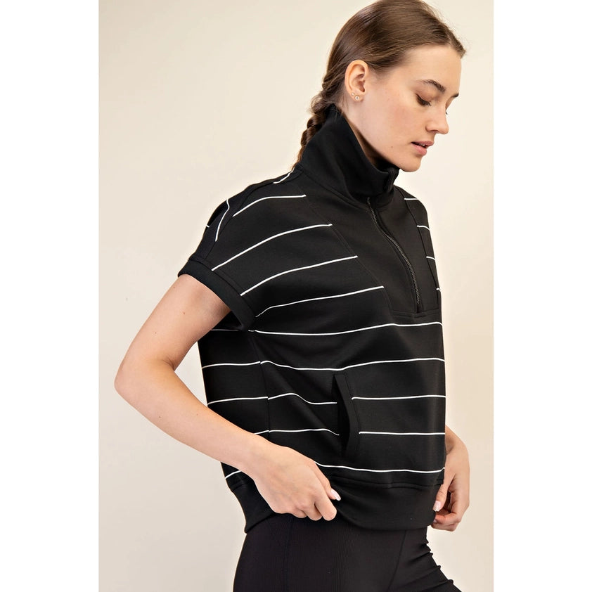 Ashton Luxe Quarter Zip Mock Neck Short Sleeve Pullover Lounge Top