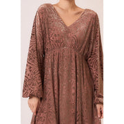 Dutchess Damask Pattern Burnout Velvet Long Sleeve Mini Dress