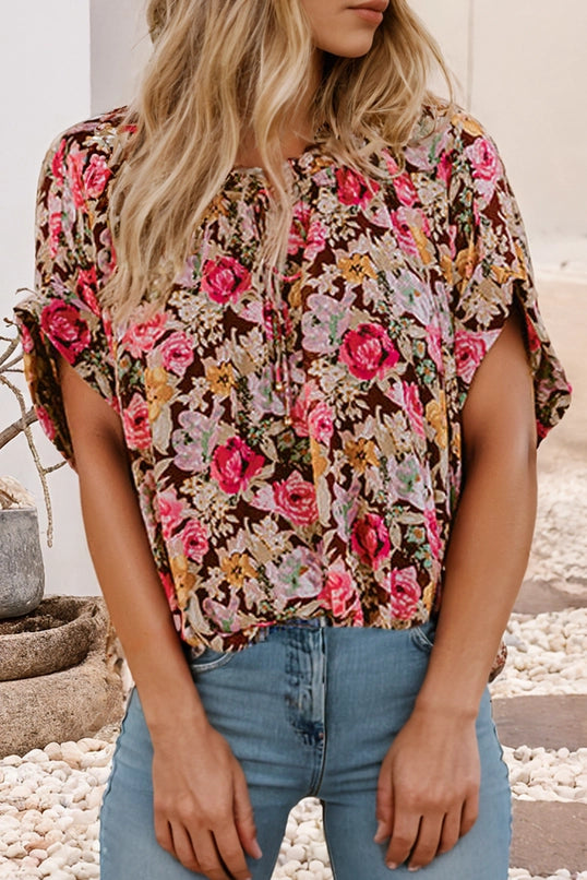 Rosie Floral Print Shift Blouse Top