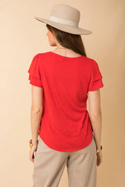 Celia Double Ruffle Short Sleeve Crew Neck Top