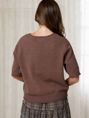 Cole Raw Edge Half Sleeve Sweater Knit Top