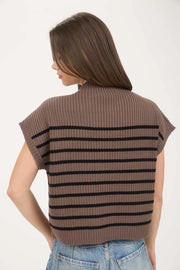 Charla Stripe Mock Neck Short Sleeve Sweater